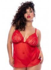 Nuisette courte grande taille rouge et string - MAL7562XRD