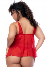 Nuisette courte grande taille rouge et string - MAL7562XRD