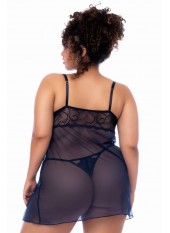 Nuisette grande taille bleu nuit et string - MAL7555XMNBL