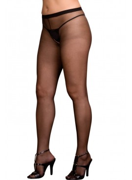 Collant noir grande taille nylon ouverture à l'entre-jambes et sur les fesses - DG0082XBLK