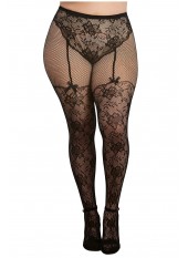 Collant grande taille dentelle et résille dans un style culotte taille haute - DG0346XBLK