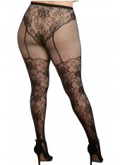 Collant grande taille dentelle et résille dans un style culotte taille haute - DG0346XBLK