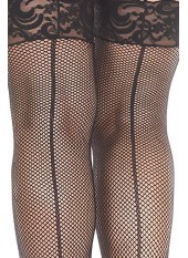 Bas noirs grande taille résille avec coutures - MH4919XBLK