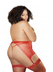 Porte jarretelles grande taille en dentelle rouge et string CHARISSA - 12-7012XR