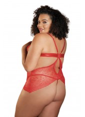 Nuisette dentelle rouge grande taille avec string ouvert ROSIE - 17-6002XR