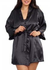 Nuisette grande taille noire avec peignoir satinés - DG3717XBLK