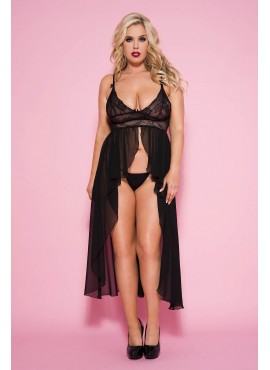 Nuisette longue noire transparente grande taille - ML53019XBLK