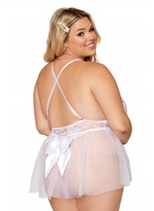 Body grande taille dentelle blanc avec tulle amovible - DG12918XWHT