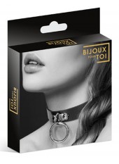 Collier en cuir noir SM avec anneau métal argenté pour laisse - CC6060010010