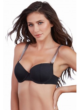 Soutien-gorge push-up coqué avec bretelles brillantes - DG11471BLK