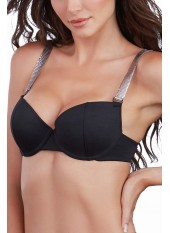 Soutien-gorge push-up coqué avec bretelles brillantes - DG11471BLK