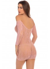 Mini robe en maille rose , manches longues - REN7087-ROS