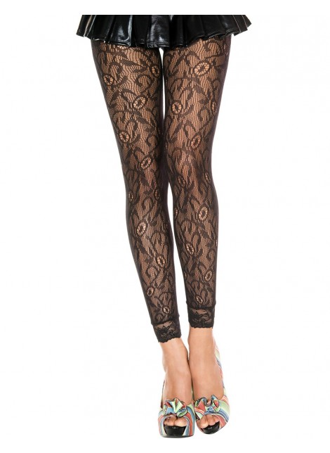 Legging fin noir résille et dentelle motif floral - MH35029BLK