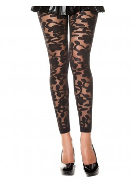 Legging noir fin transparent motif fleuri - MH35344BLK