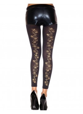 Legging fin noir opaque avec fleurs dorées sur l'arrière - MH35821BLK