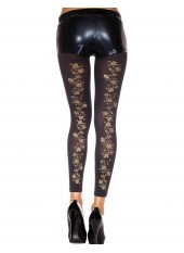 Legging fin noir opaque avec fleurs dorées sur l'arrière - MH35821BLK