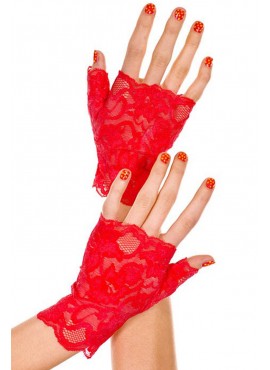 Gants rouges doigts ouverts dentelle florale - ML416RED