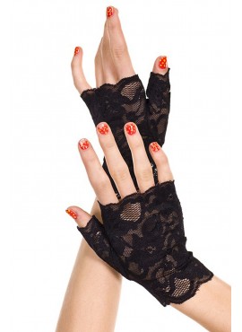 Gants noirs doigts ouverts dentelle florale - ML416BLK