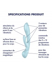 2 en 1 Rabbit point G avec stimulateur de clitoris et Wand Bleu USB Triple Oh Satisfyer - CC597813