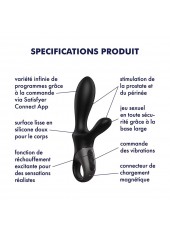 Vibromasseur rabbit noir USB, chauffant et connecté Heat Climax Satisfyer - CC597791