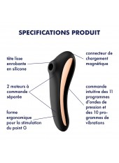 2 en 1 Stimulateur de clitoris et vibromasseur connecté USB noir Dual Kiss Satisfyer - CC597797