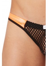 String noir filet avec bandes simili cuir oranges - LM911-57MBKO