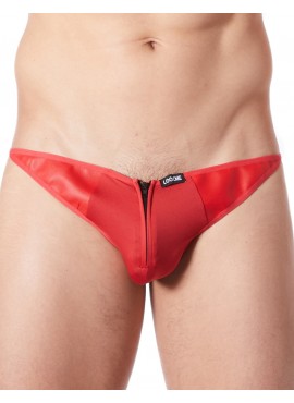 String rouge sexy avec fermeture éclair et côtés style cuir - LM813-57RED