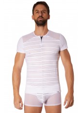 T-shirt blanc rayé opaque et transparent - LM906-81WHT