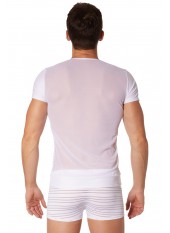 T-shirt blanc rayé opaque et transparent - LM906-81WHT