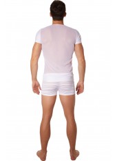 T-shirt blanc rayé opaque et transparent - LM906-81WHT