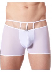 Boxer blanc suspendu fine maille transparente et ornements - LM804-67WHT