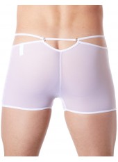 Boxer blanc suspendu fine maille transparente et ornements - LM804-67WHT