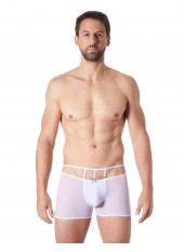 Boxer blanc suspendu fine maille transparente et ornements - LM804-67WHT