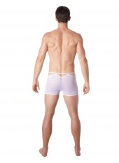 Boxer blanc suspendu fine maille transparente et ornements - LM804-67WHT