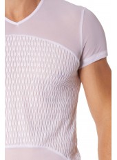 T-shirt blanc maille et motifs - LM901-81WHT