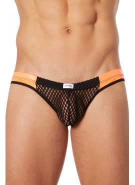 Slip noir filet avec bandes simili cuir oranges - LM911-61MBKO