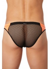 Slip noir filet avec bandes simili cuir oranges - LM911-61MBKO