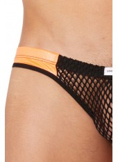 Slip noir filet avec bandes simili cuir oranges - LM911-61MBKO