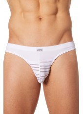 Slip brief blanc rayé opaque et transparent - LM906-61WHT