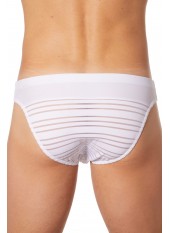 Slip brief blanc rayé opaque et transparent - LM906-61WHT