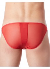 Slip brief rouge sexy avec fermeture éclair et côtés style cuir dos transparent - LM813-61RED