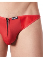 Slip brief rouge sexy avec fermeture éclair et côtés style cuir dos transparent - LM813-61RED