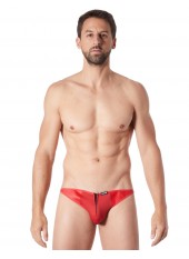 Slip brief rouge sexy avec fermeture éclair et côtés style cuir dos transparent - LM813-61RED