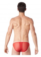 Slip brief rouge sexy avec fermeture éclair et côtés style cuir dos transparent - LM813-61RED