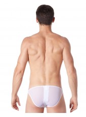 Slip brief blanc sexy avec fermeture éclair et côtés style cuir dos transparent - LM813-61WHT