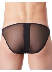 Slip brief noir sexy avec fermeture éclair et côtés style cuir dos transparent - LM813-61BLK