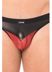 String simili cuir noir et résille rouge - LM2005-57BKR