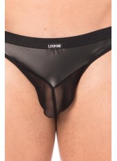 String simili cuir noir et résille noir - LM2005-57BLK