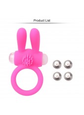 Anneau vibrant silicone rose avec oreilles de lapin - COR-003PNK