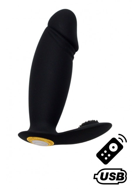 ACHILLE, Mini vibromasseur noir USB, forme pénis avec stimulation clitoridienne, avec télécommande - BQ158BLK